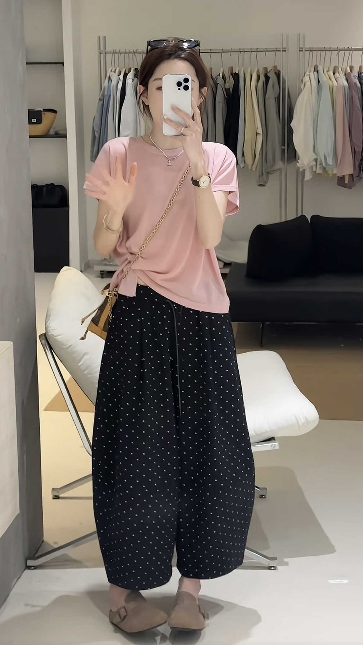 Flying Sleeve Knit Two-Piece Set with Heart Pants