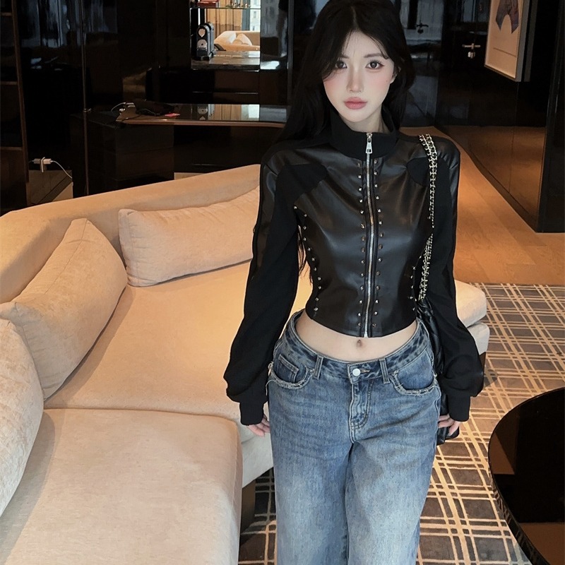 2025 Fall American Hot Girl Stand Collar Long Sleeve Striped Color Block Zip Jacket Slim Fit T-Shirt - Image 5