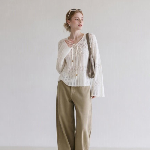 2026 Autumn French Lazy Loose Hollow Crochet Long Sleeve Knit Top for Women - Image 2